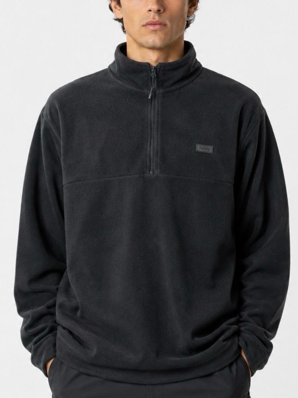 Rains Addis Fleece Quarter Zip Pullover Sweater Black Size Medium